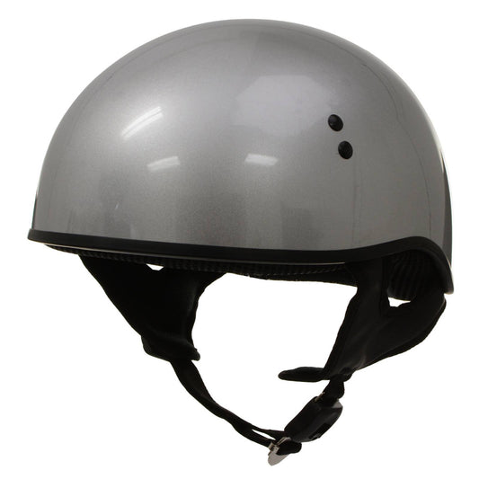 Hot Leathers HLD1050 Glossy Silver Motorcycle DOT Approved Skull Cap Half Helmet Biker