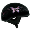 Hot Leathers HLD1052 DOT Skull Cap Half Helmet - Flat Black with Purple Butterfly Design Bikers