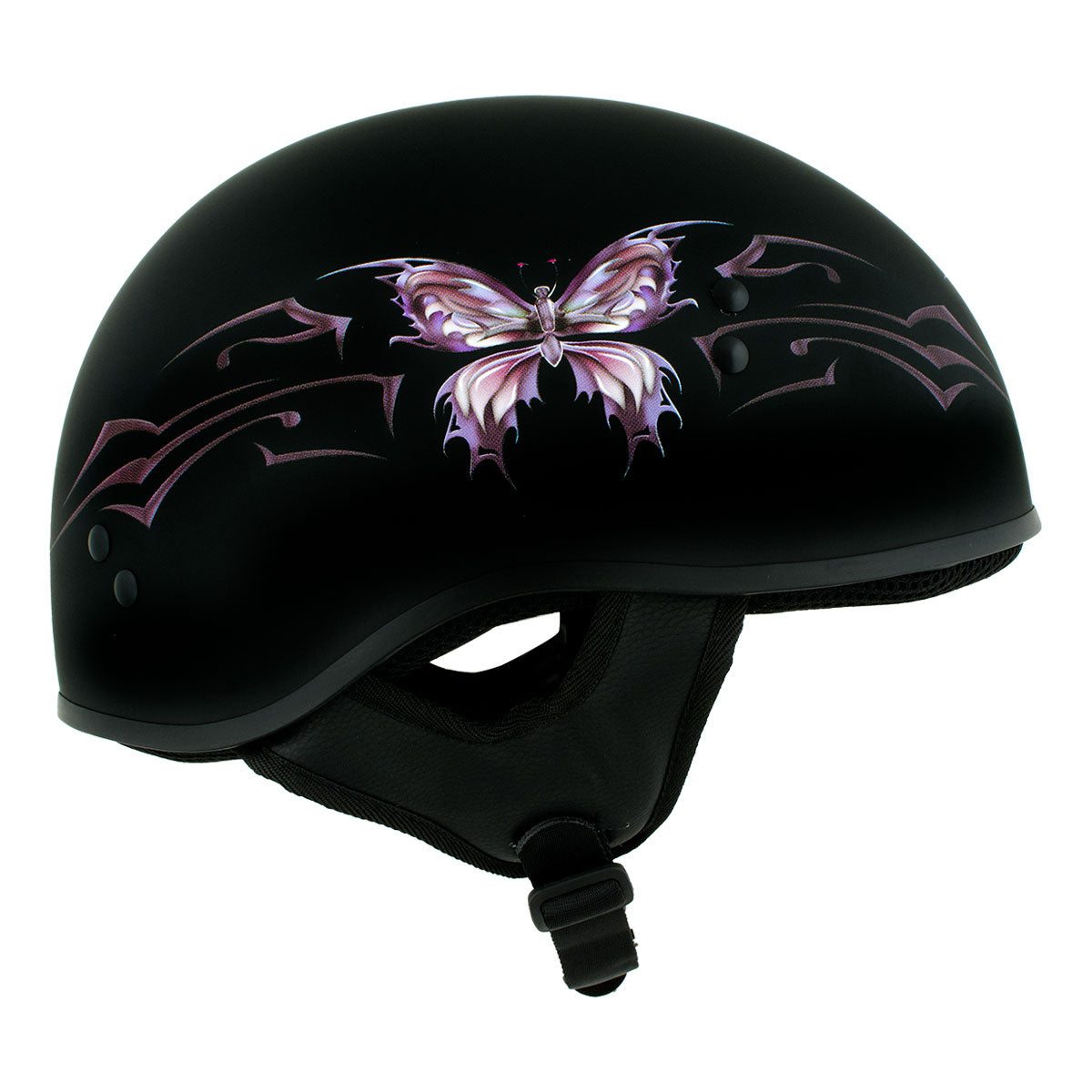female butterfly motorcycle helmet Hot Leathers HLD1052 DOT Skull Cap Half Helmet