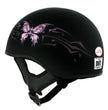 Hot Leathers HLD1052 DOT Skull Cap Half Helmet - Flat Black with Purple Butterfly Design Bikers