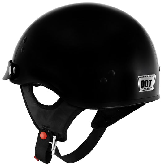 Hot Leathers HLT70 Stealth Glossy Black Motorcycle DOT Skull Cap Classic Half Helmet