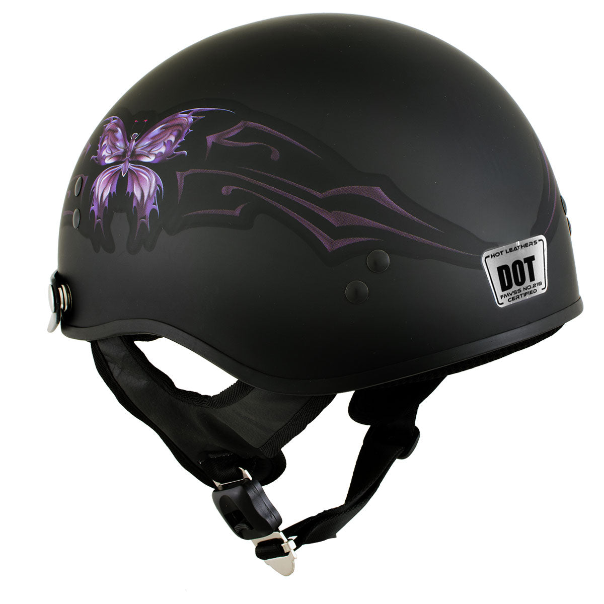 black purple motorcycle helmet Hot Leathers HLT70 'Purple Butterfly' Flat Black Advanced DOT Motorcycle Half Face Biker Helmet