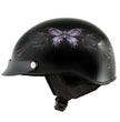 Hot Leathers HLT70 Purple Butterfly Glossy Black DOT Motorcycle Half Face Biker Helmet