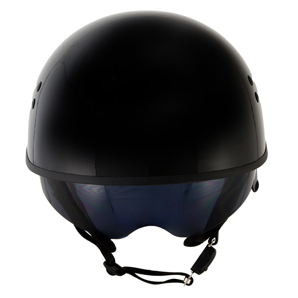 Hot Leathers T72 Black Widow Gloss Black Motorcycle Half Helmet Biker w/ Drop Down Visor