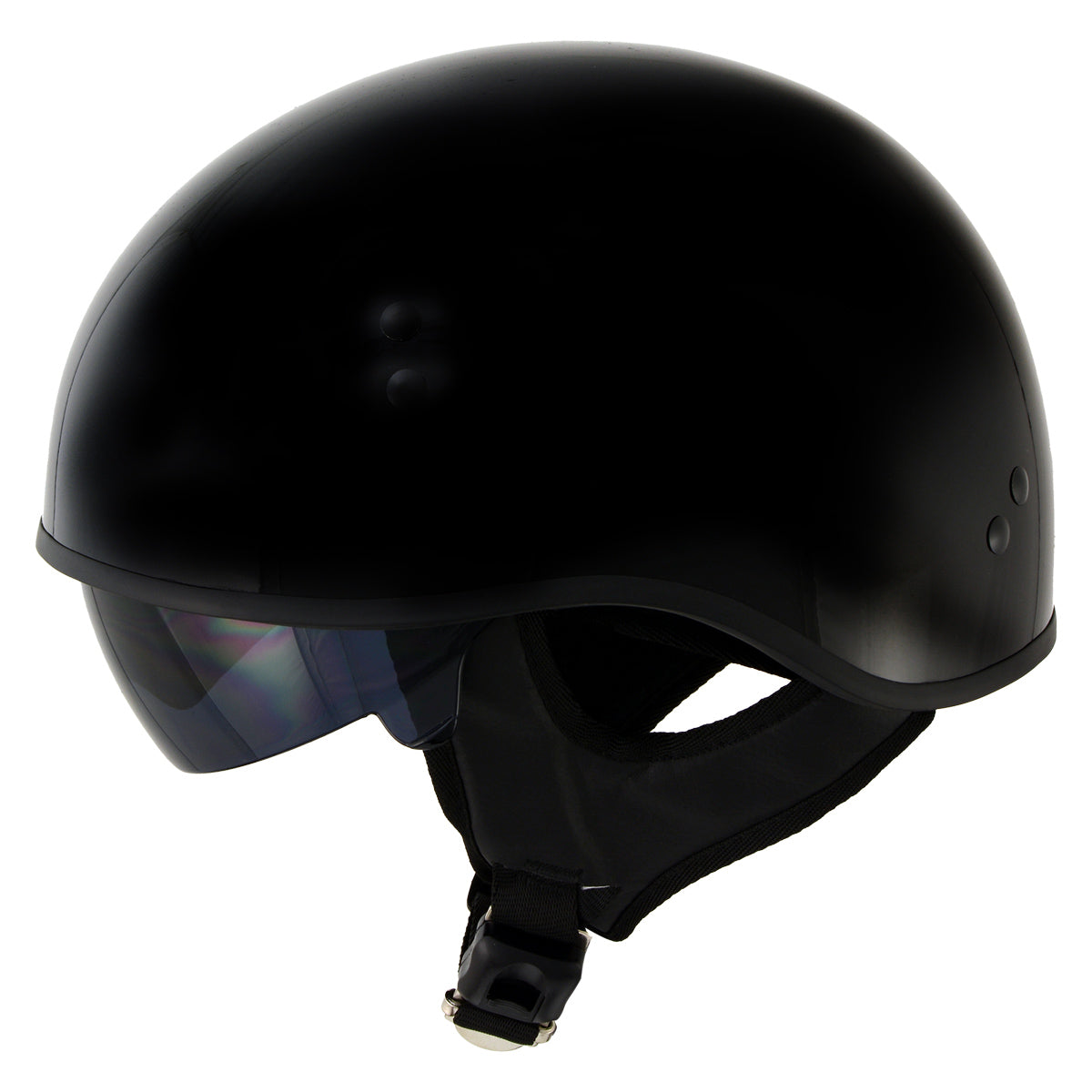 Hot Leathers T72 Black Widow Gloss Black Motorcycle Half Helmet