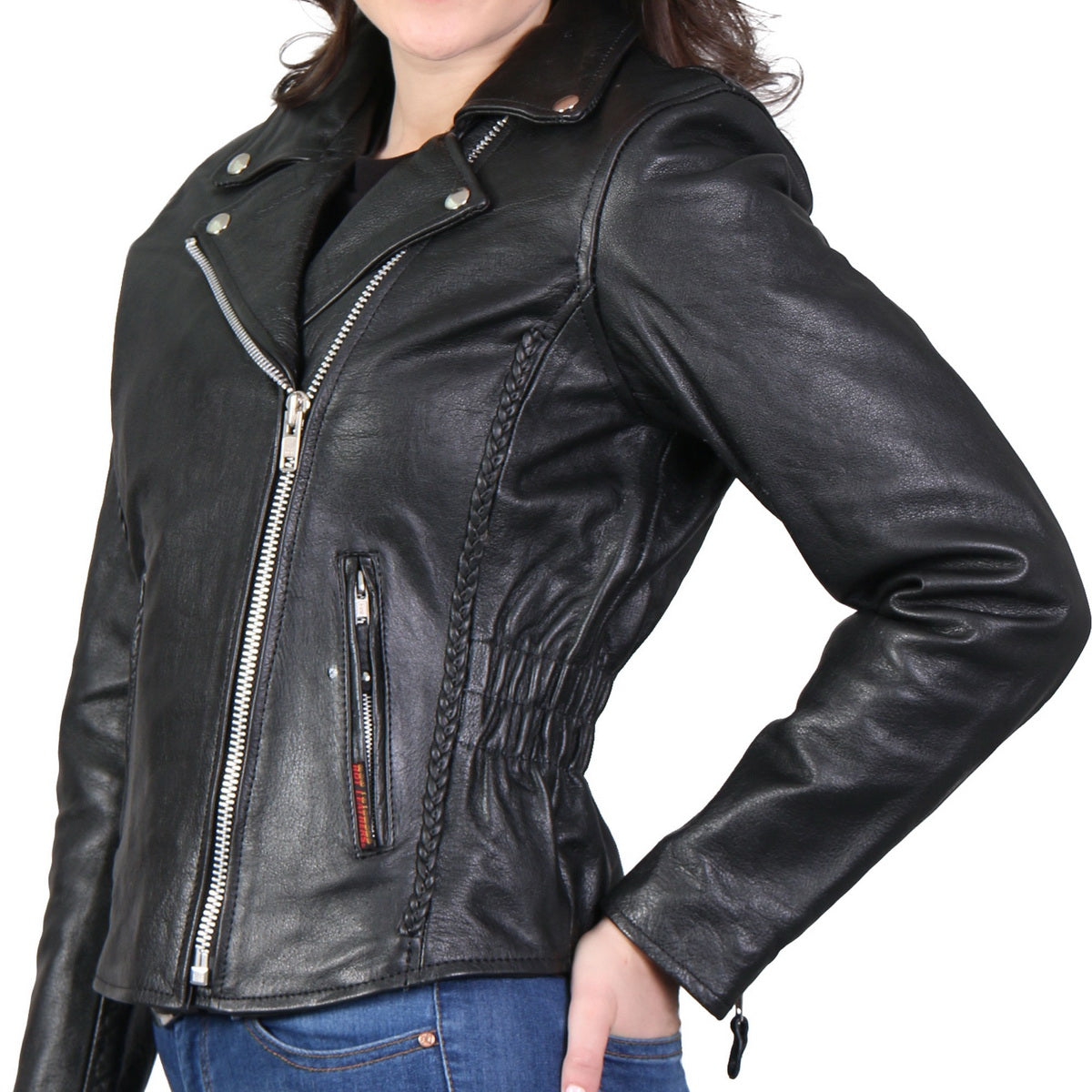 Hot Leathers JKL1009 Ladies Braided Motorcycle Leather Jacket