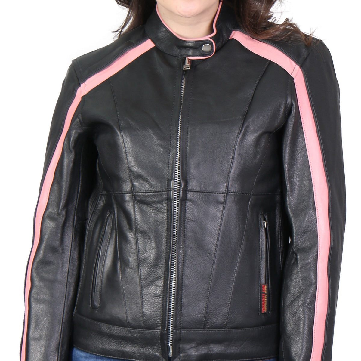 Hot Leathers JKL1022 Pink Striped Leather Jacket with Reflective Piping