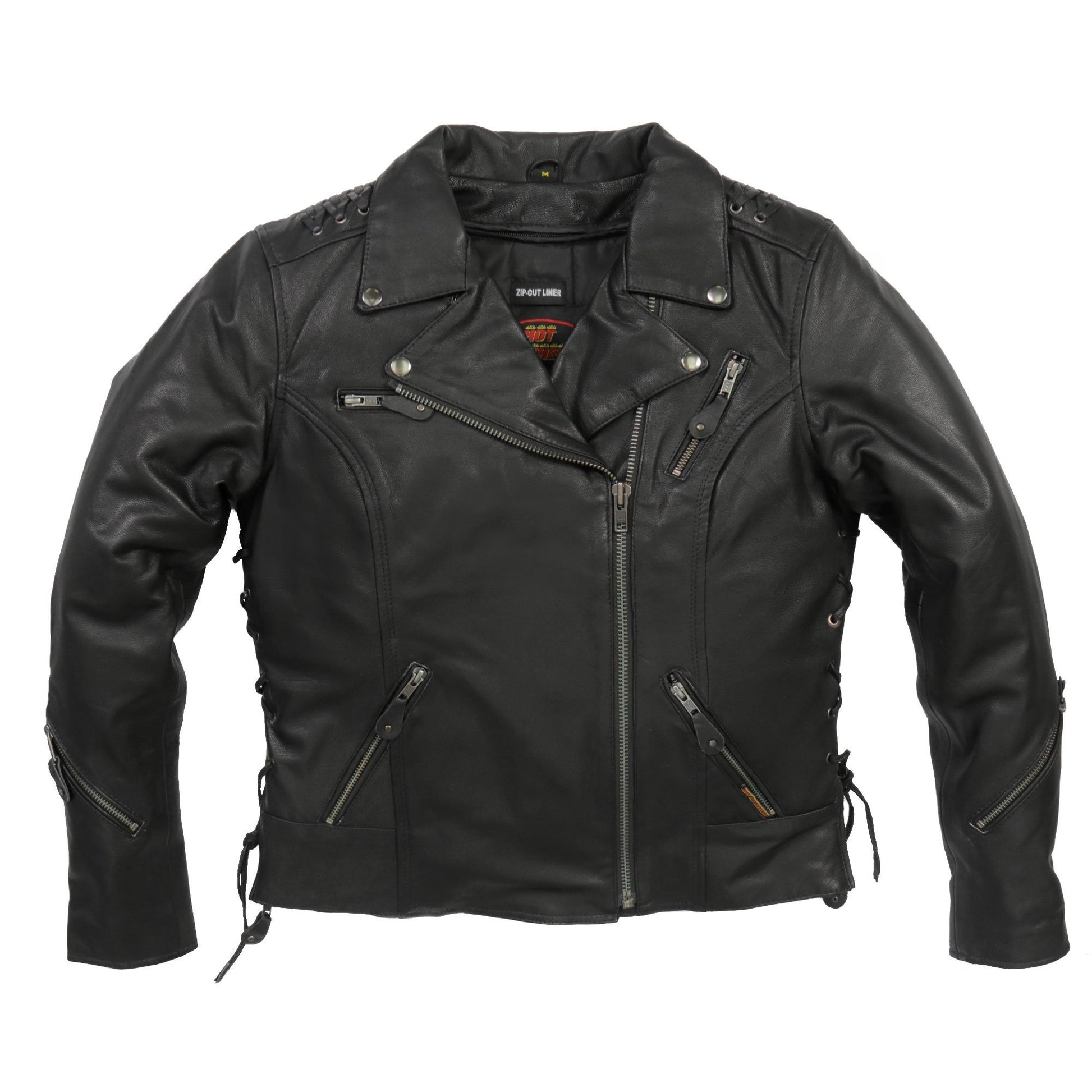 Hot Leathers JKL1027 Ladies Black Lace Detail Carry Conceal Leather Motorcycle Jacket