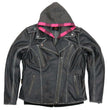 Hot Leathers JKL1033 Ladies Black Leather Jacket with Removable Hoodie