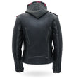 Hot Leathers JKL1033 Ladies Black Leather Jacket with Removable Hoodie