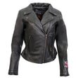 Hot Leathers JKL2001 Women's Black 'Embroidered Bling Rose Design' Braided Motorcycle Leather Jacket