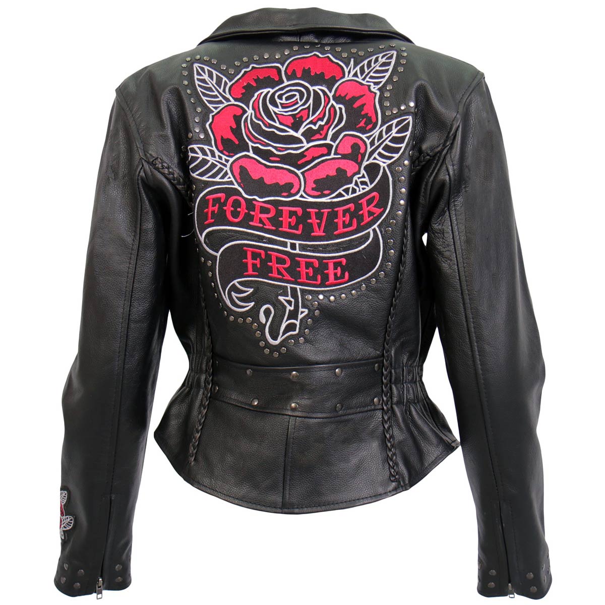 Hot Leathers JKL2001 Women's Black 'Embroidered Bling Rose Design