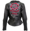 Hot Leathers JKL2001 Women's Black 'Embroidered Bling Rose Design' Braided Motorcycle Leather Jacket