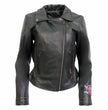 Hot Leathers JKL2001 Women's Black 'Embroidered Bling Rose Design' Braided Motorcycle Leather Jacket