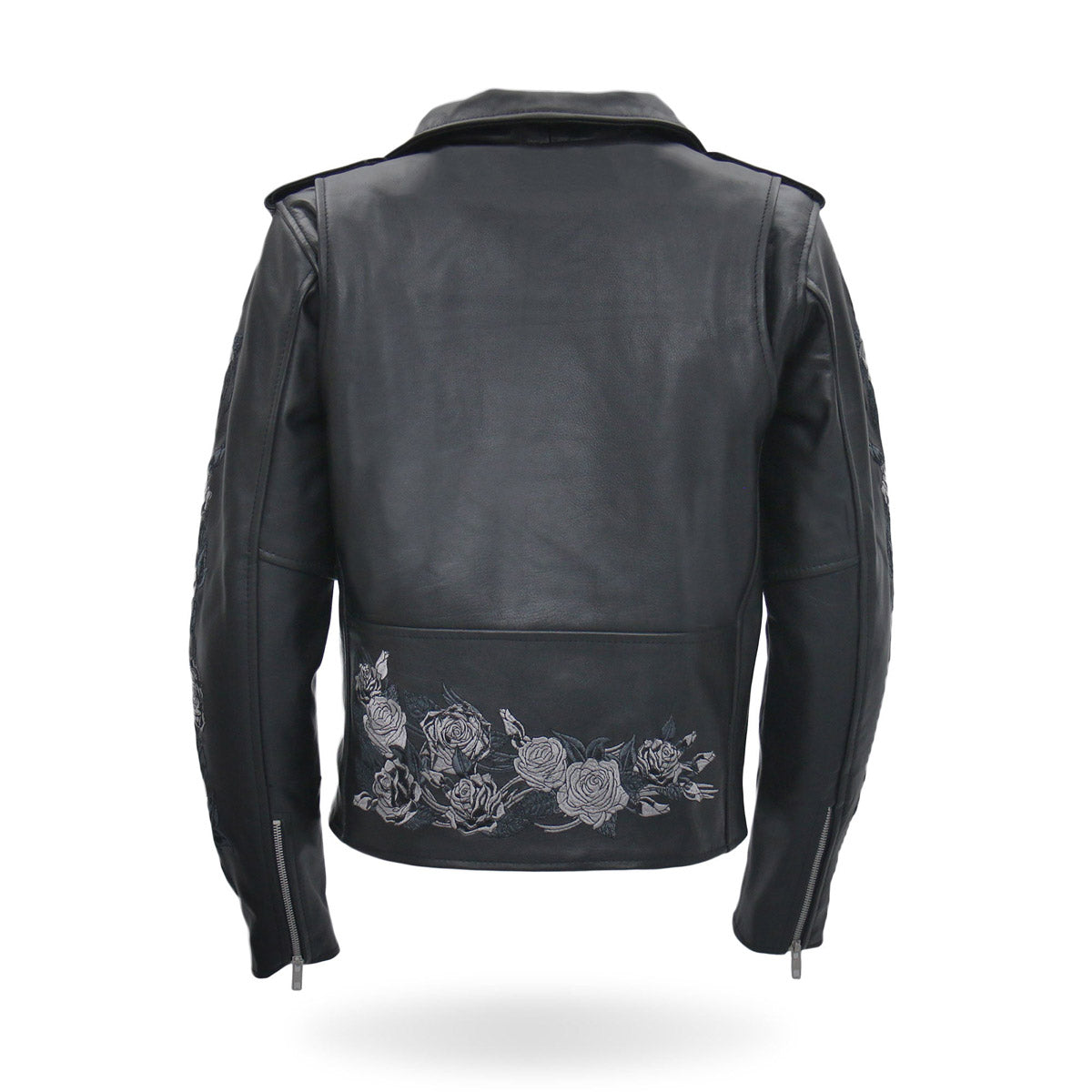 Hot Leathers Ladies Black Bouquet Black Leather Motorcycle Jacket