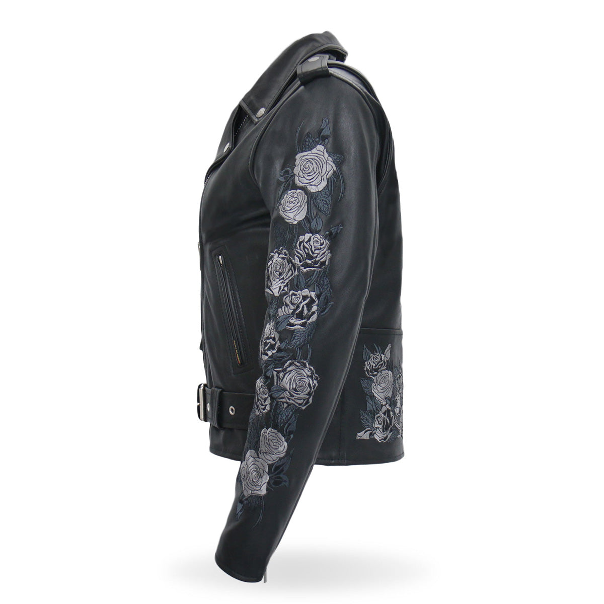 Hot Leathers Ladies Black Bouquet Black Leather Motorcycle Jacket