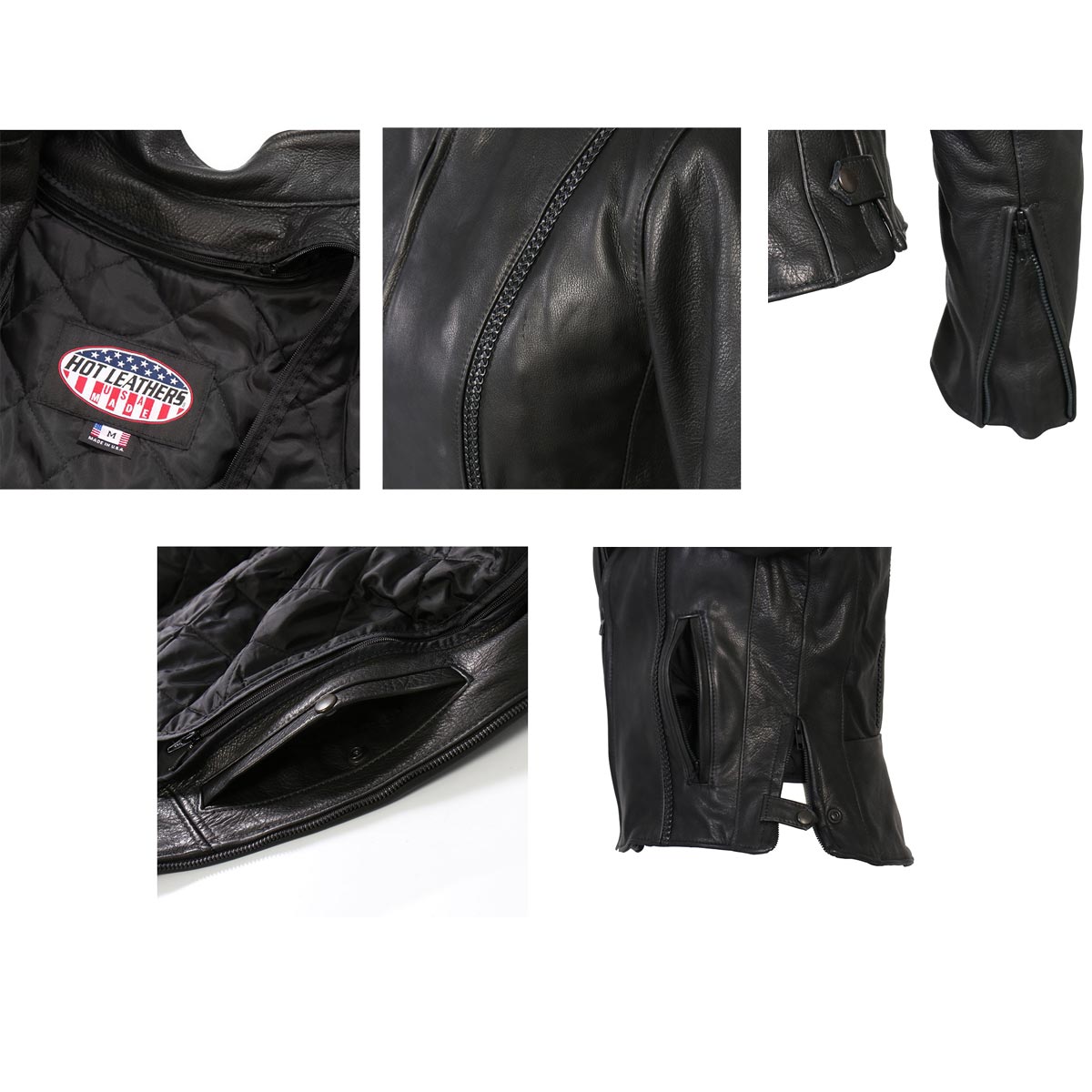 Hot Leathers JKL5002 USA Made Women's 'Pristine' Black Premium Motorcycle Leather Jacket