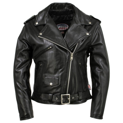 Hot Leathers JKL5004 USA Made Womens 'The Flaunt' Premium Black Classic Motorcycle Style Leather Jacket