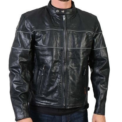 Hot Leathers JKM1004 Men's Leather Vented Scooter Jacket with Reflective Piping
