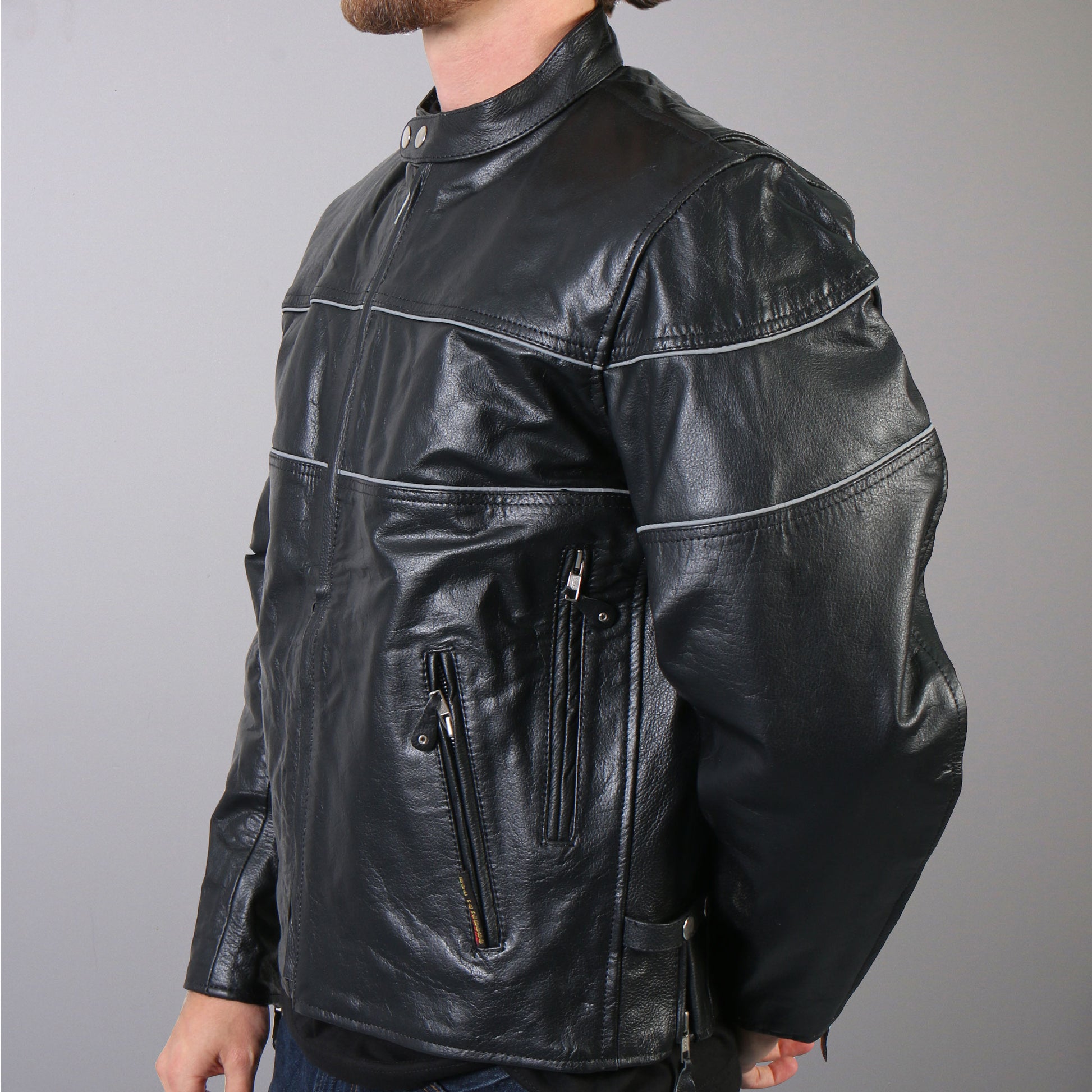 Hot Leathers JKM1004 Men's Leather Vented Scooter Jacket with Reflective Piping