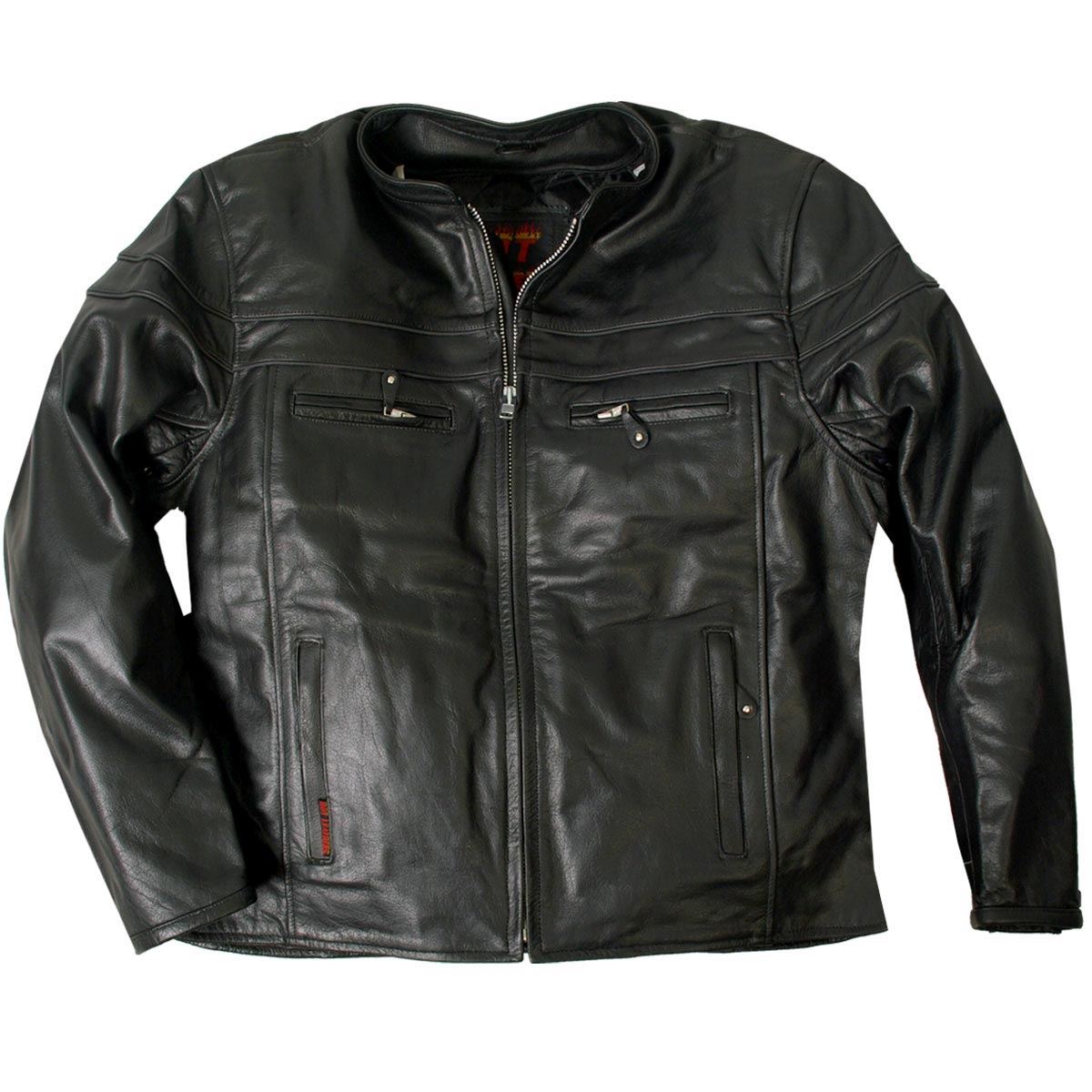 Hot Leathers JKM1011 Men's Black Leather Vented Motorcycle Racer Jacket with Double Piping