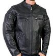 Hot Leathers JKM1011 Men's Black Leather Vented Motorcycle Racer Jacket with Double Piping