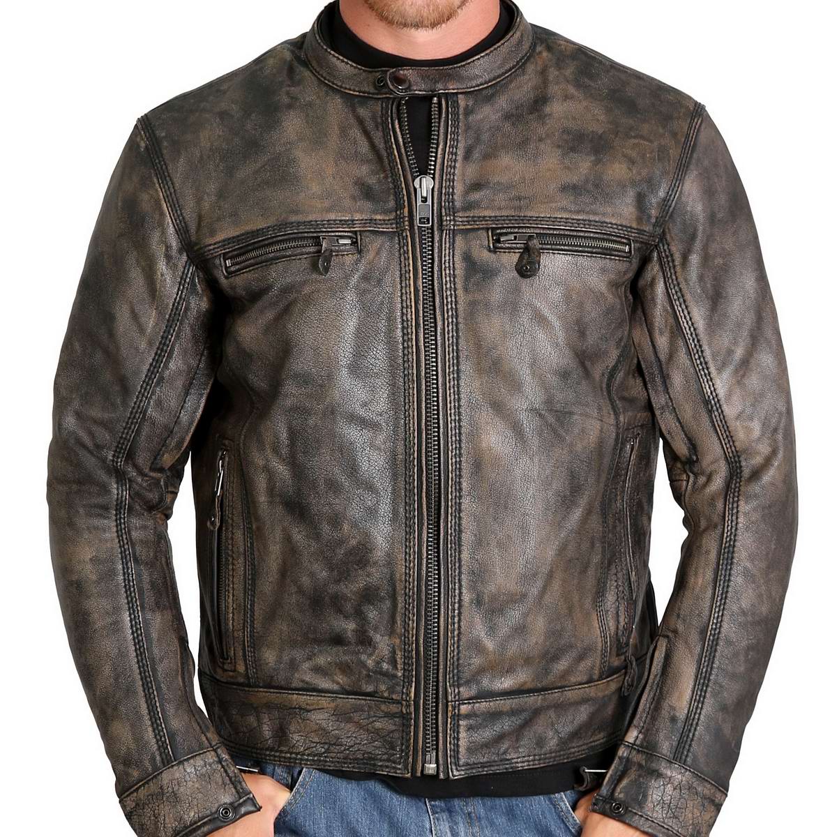 Hot Leathers JKM1019 Men's Distressed Brown Leather Jacket with Inside Storage Pockets