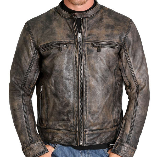 Hot Leathers JKM1019 Men's Distressed Brown Leather Jacket with