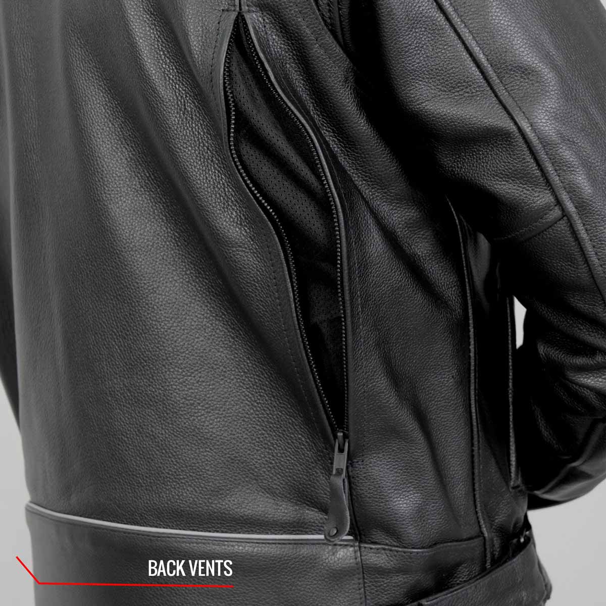 Hot Leathers JKM1021 Men's Black Leather Vented Scooter Jacket with Conceal and Carry Pockets