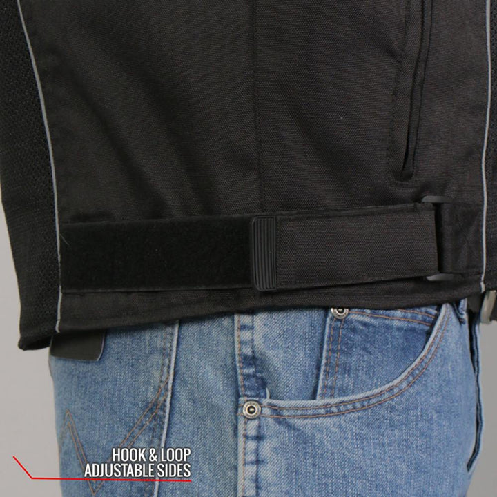Hot Leathers JKM1025 Men’s Black Armored  Nylon Mesh Jacket with Reflective Piping and Concealed Carry Pocket