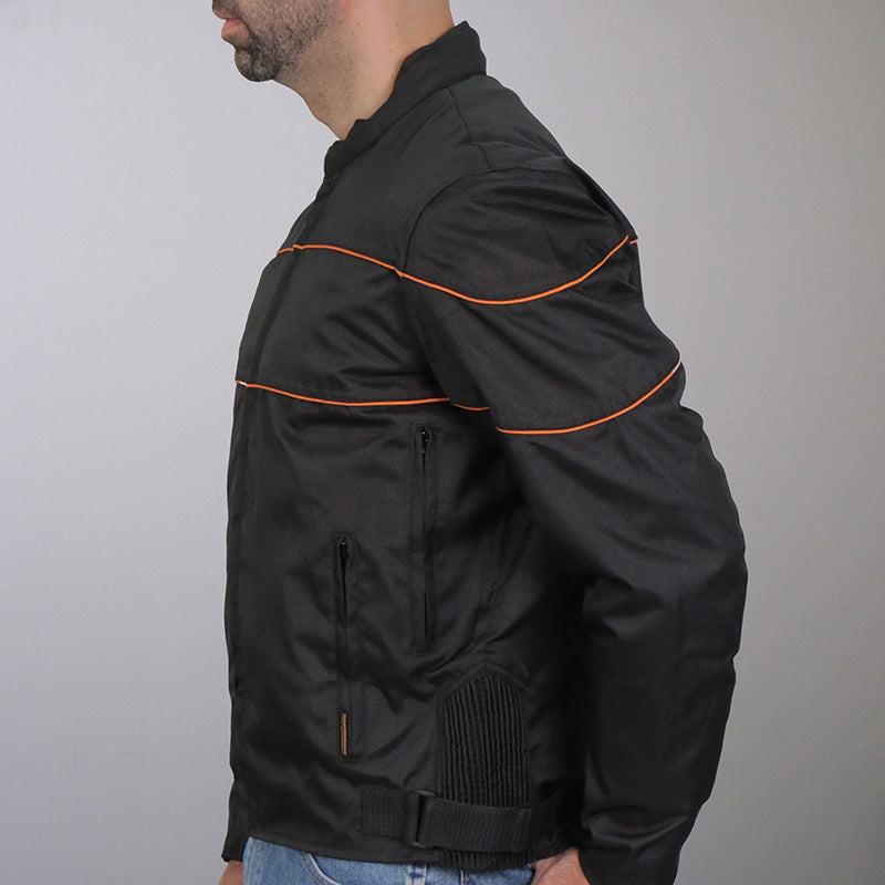 Hot Leathers JKM1026 Men’s Black Nylon Jacket with Orange Reflective Trim