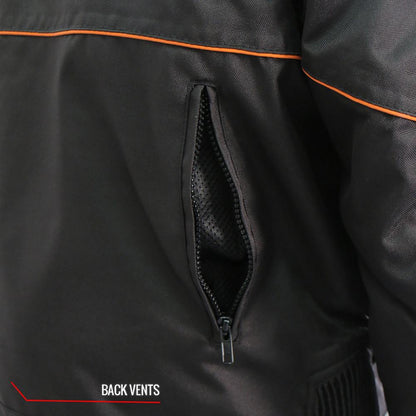 Hot Leathers JKM1026 Men’s Black Nylon Jacket with Orange Reflective Trim