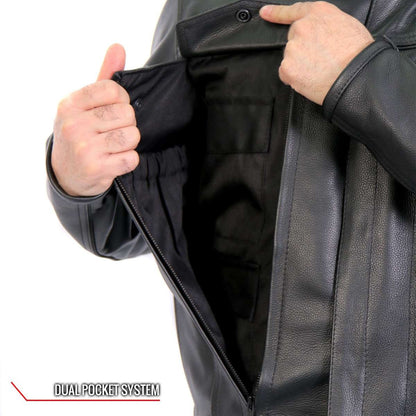 Hot Leathers JKM1028 Men's Black Leather MC Jacket with Zip Out Lining