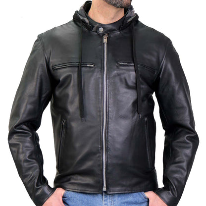 Hot Leathers JKM1030 Men’s Black ‘Carry and Conceal’ Leather Jacket with Flannel Lined Hood