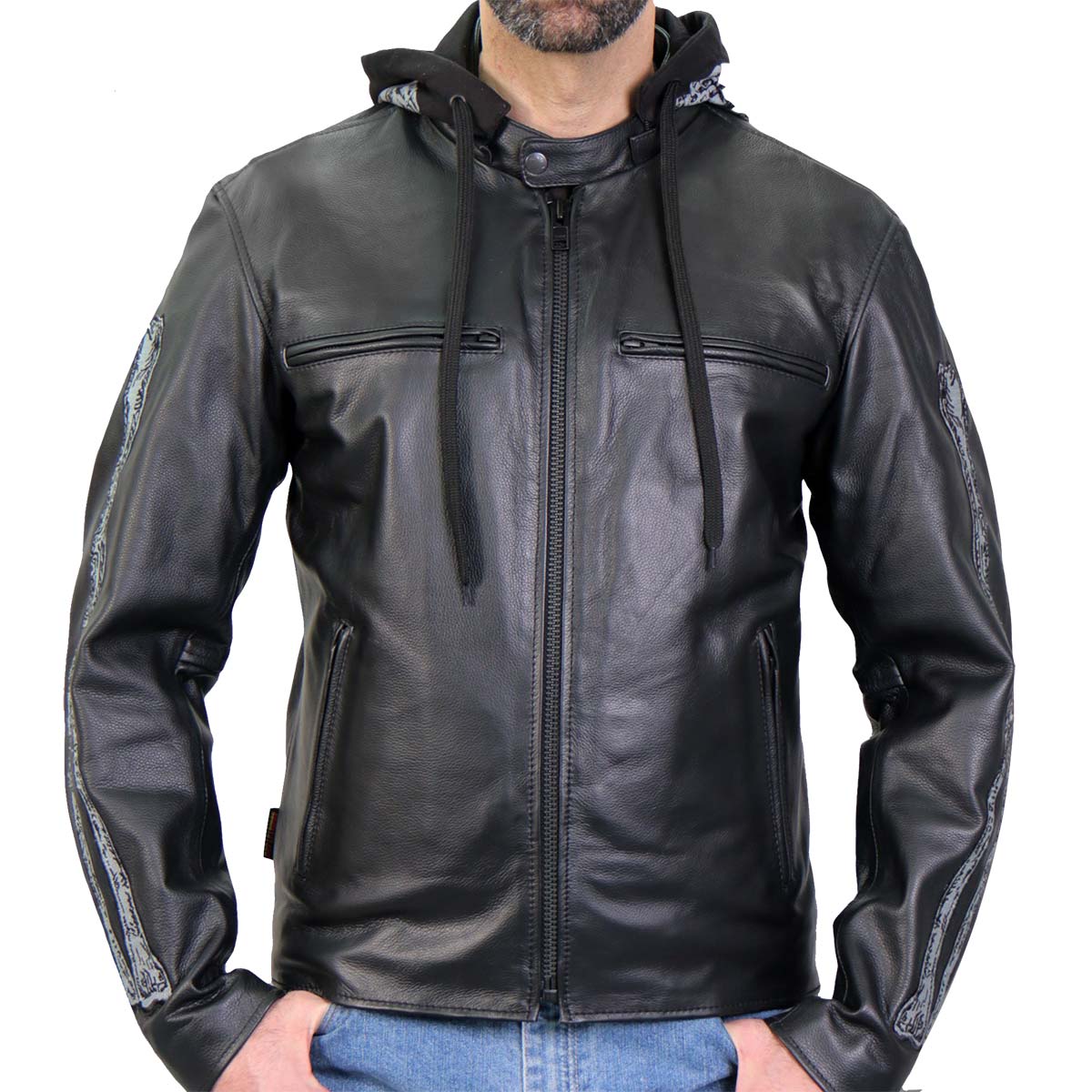 Hot Leathers JKM1031 Men’s ‘Skull and Bones’ Leather Jacket with Flannel Lining