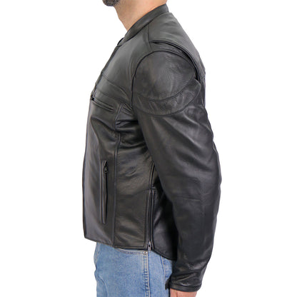 Hot Leathers JKM1032 Men’s Black ‘Skull Flag' Printed Leather Jacket with Concealed Carry Pockets