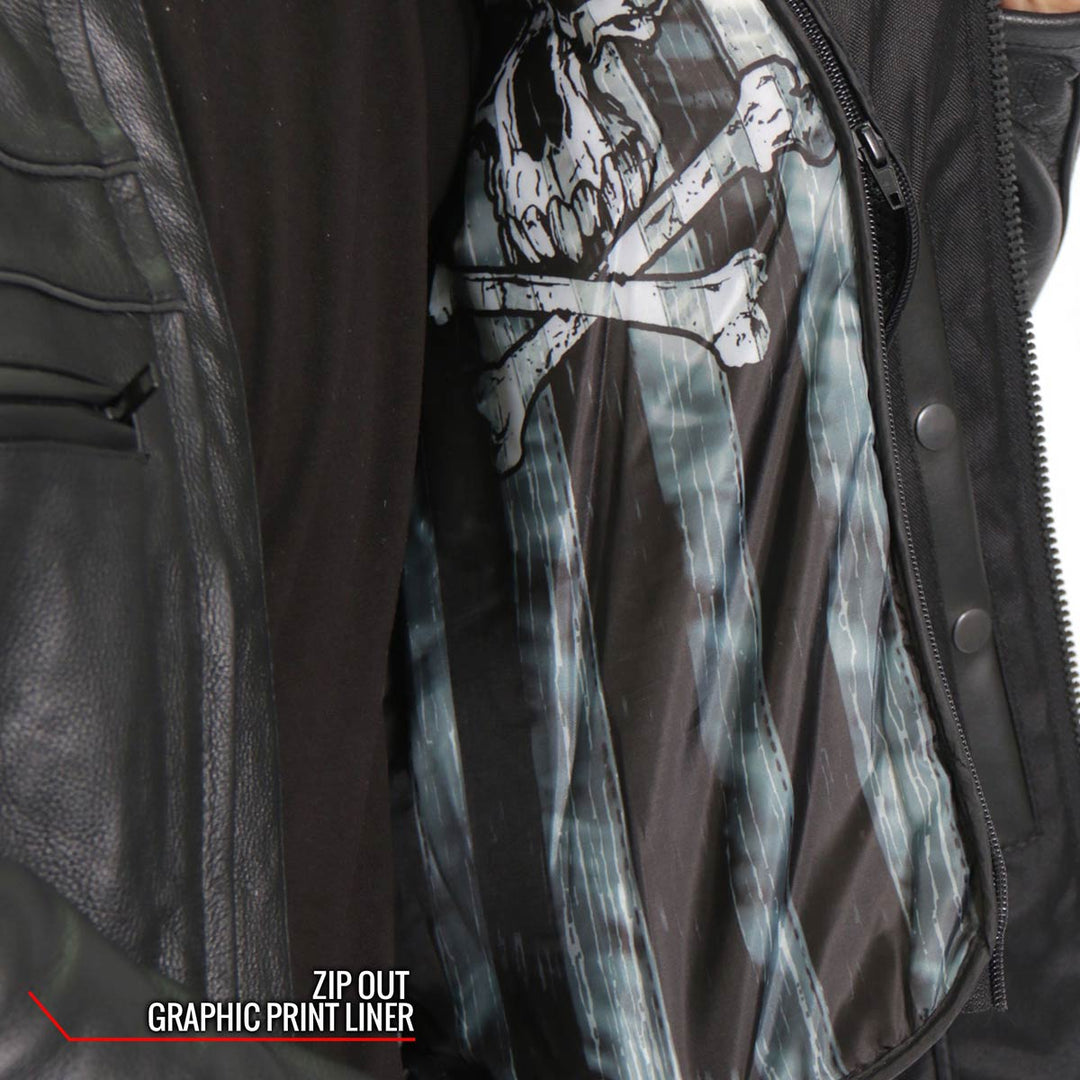 Hot Leathers JKM1032 Men’s Black ‘Skull Flag&