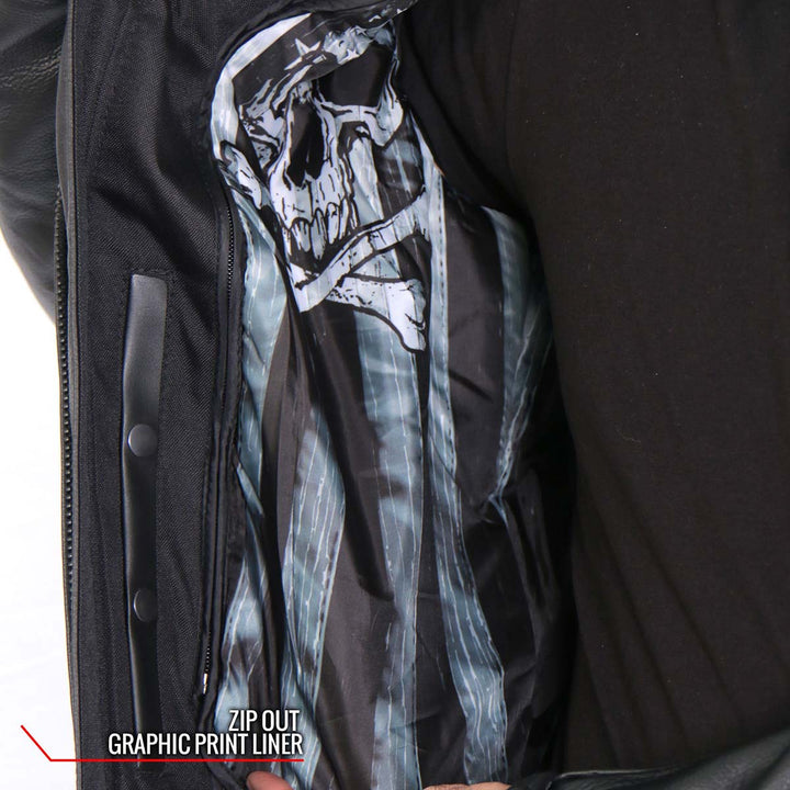 Hot Leathers JKM1032 Men’s Black ‘Skull Flag&