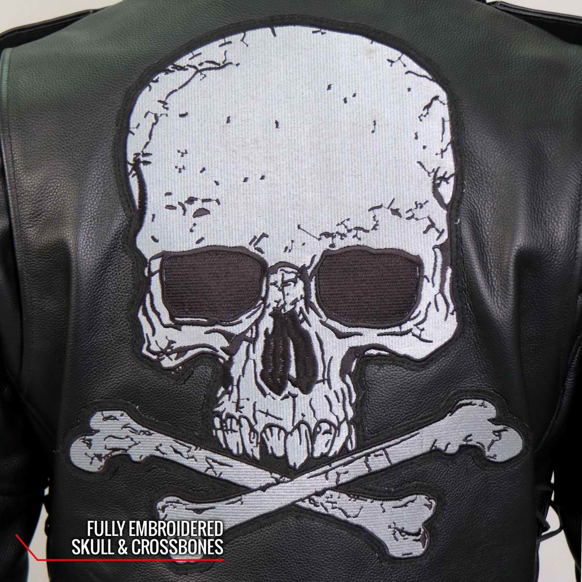 Hot Leathers JKM2001 Men’s Black ‘Skull And Crossbones' Motorcycle Leather Jacket