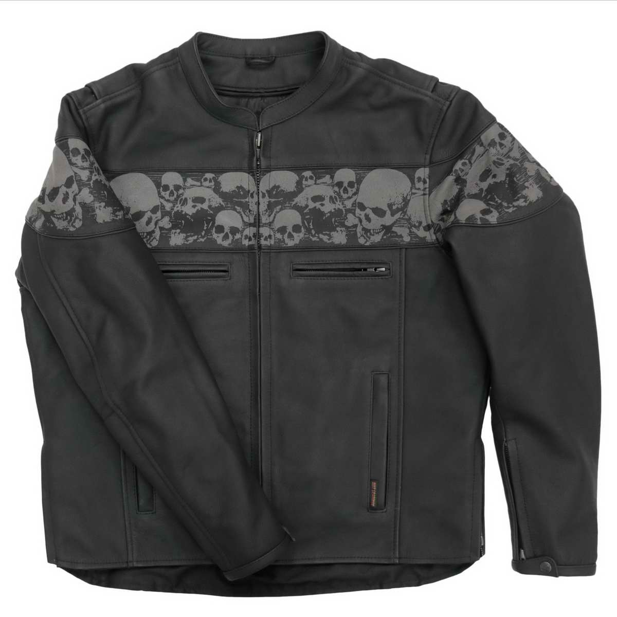 Hot Leathers JKM2002 Men’s Black ‘Reflective Skull' Printed Leather Jacket with Concealed Carry Pockets