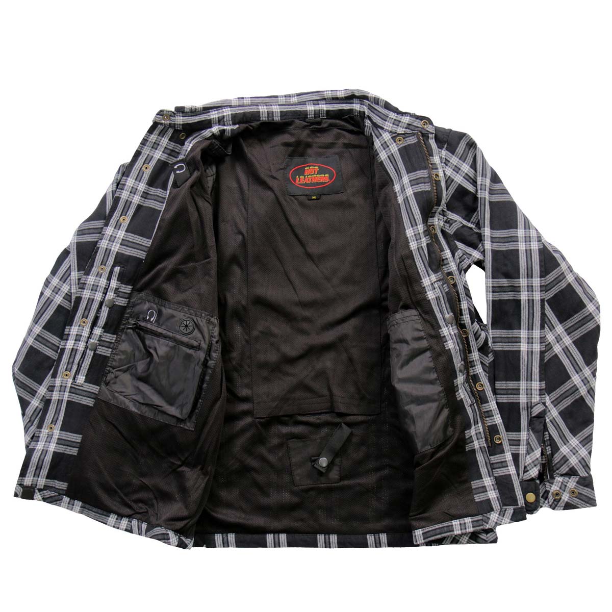 Hot Leathers JKM3002 Men's Black and White Flannel Motorcycle Shirt-Jacket w/ CE Armor Protection