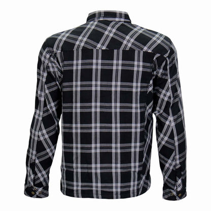 Hot Leathers JKM3002 Men's Black and White Flannel Motorcycle Shirt-Jacket w/ CE Armor Protection