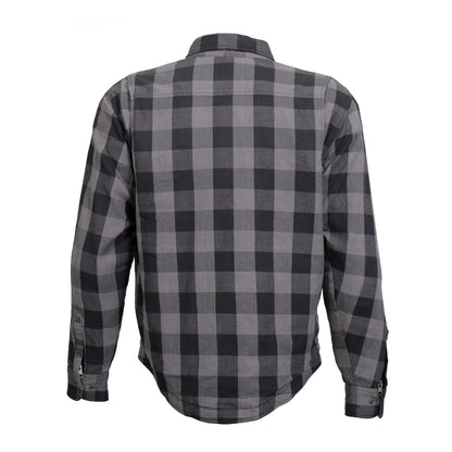 Hot Leathers JKM3004 Men's Grey and Black Armored Flannel Motorcycle Shirt-Jacket w/ CE Armor Protection