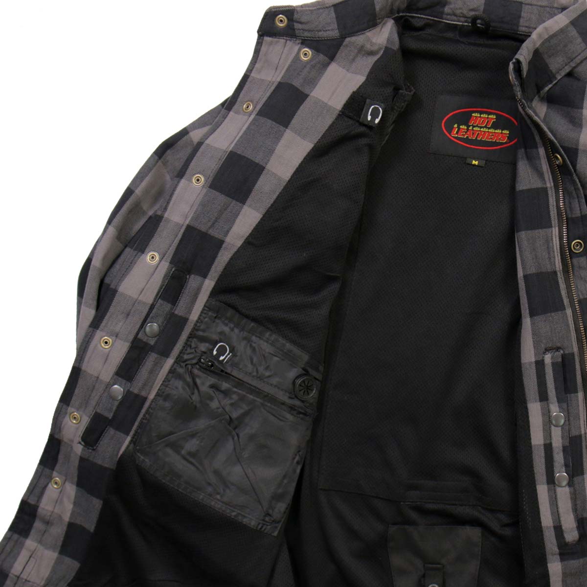 Hot Leathers JKM3004 Men's Grey and Black Armored Flannel Motorcycle Shirt-Jacket w/ CE Armor Protection