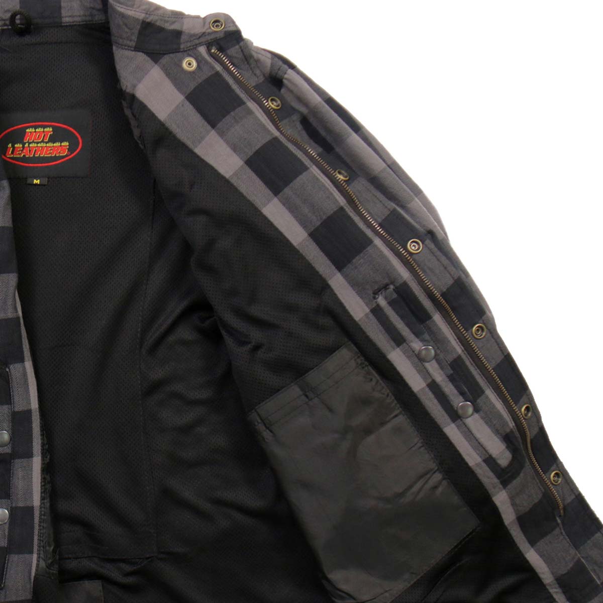 Hot Leathers JKM3004 Men's Grey and Black Armored Flannel Motorcycle Shirt-Jacket w/ CE Armor Protection