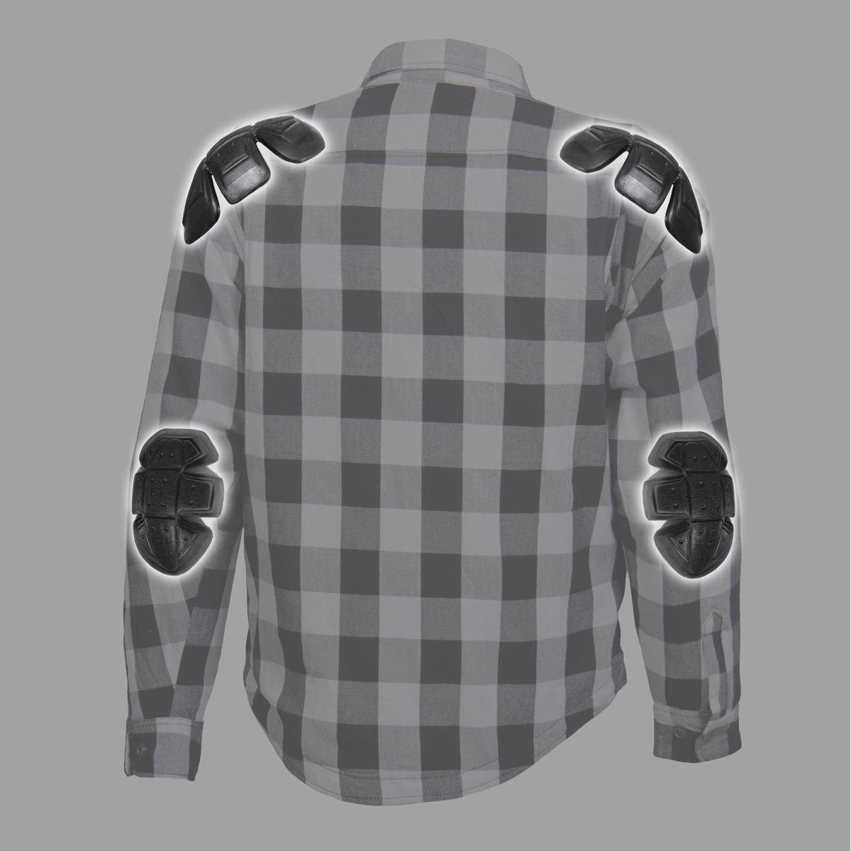 Hot Leathers JKM3005 Men's White and Black Armored Flannel Motorcycle Shirt-Jacket w/ CE Armor Protection