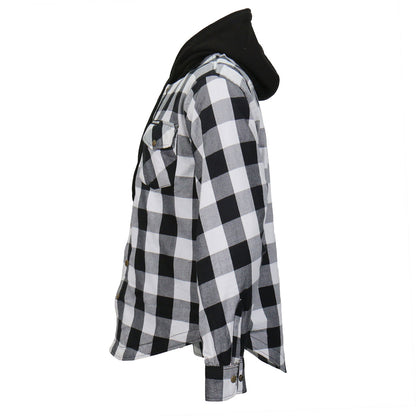 Hot Leathers JKM3006 Men’s Black and White Hooded Armored Flannel Jacket