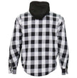 Hot Leathers JKM3006 Men’s Black and White Hooded Armored Flannel Motorcycle Shirt-Jacket w/ CE Armor Protection