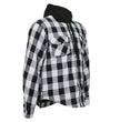 Hot Leathers JKM3006 Men’s Black and White Hooded Armored Flannel Motorcycle Shirt-Jacket w/ CE Armor Protection