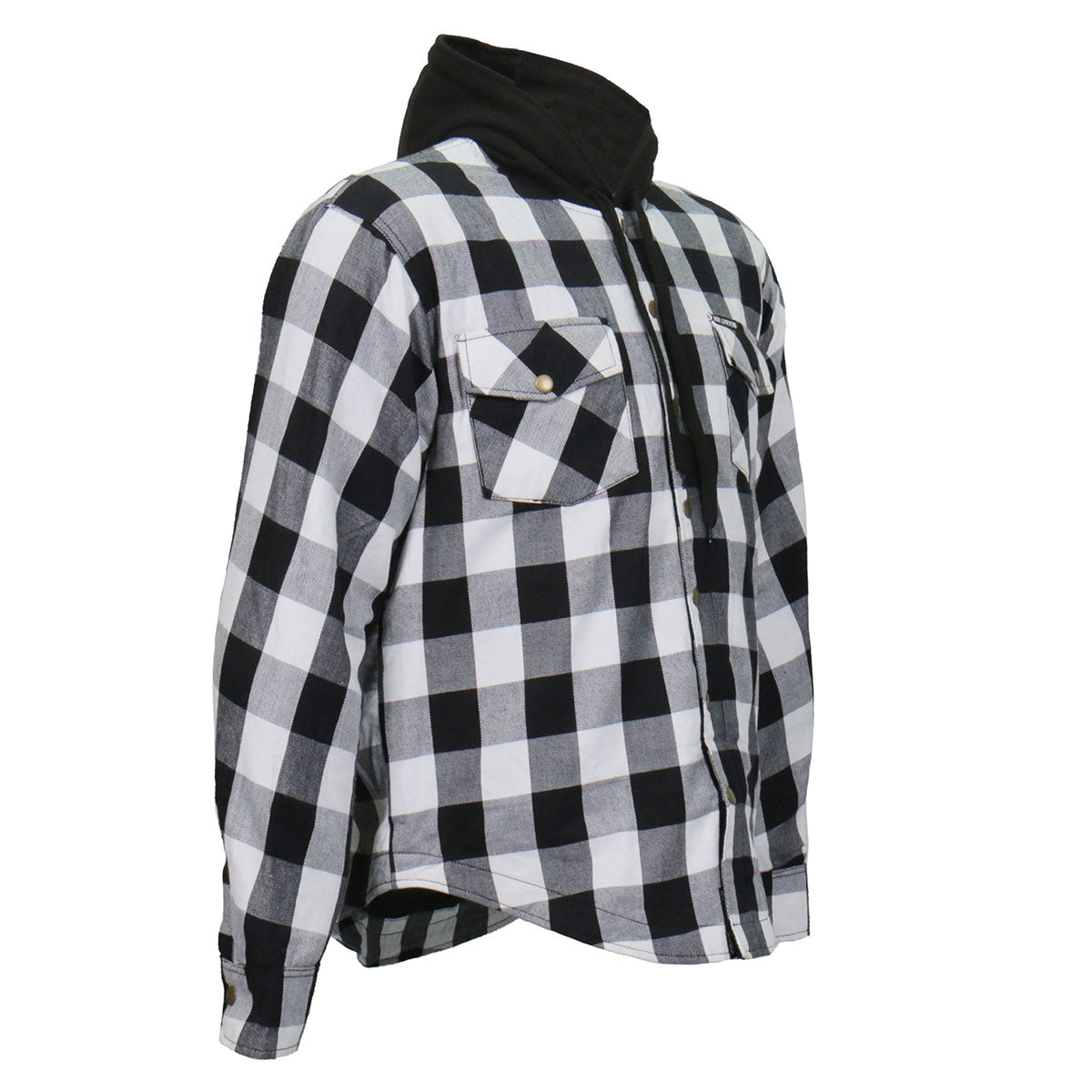 Hot Leathers JKM3006 Men’s Black and White Hooded Armored Flannel Jacket